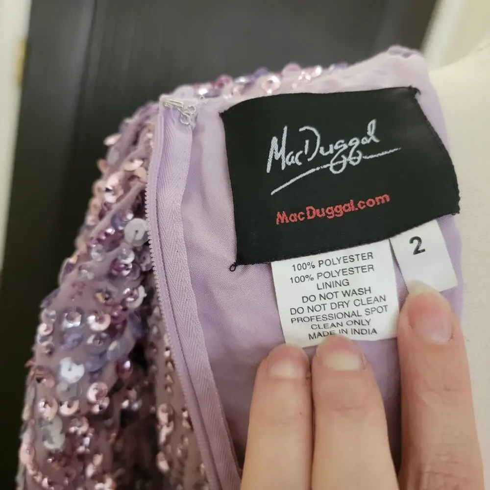 Mac Duggal 107641 Lavender Purple Sequin V Neck Long Sleeve Midi Dress 2 - Picture 9 of 13